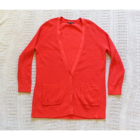 Banana Republic Cotton Cable knit long cardigan Size LG Pockets buttons Sweater - Picture 1 of 10